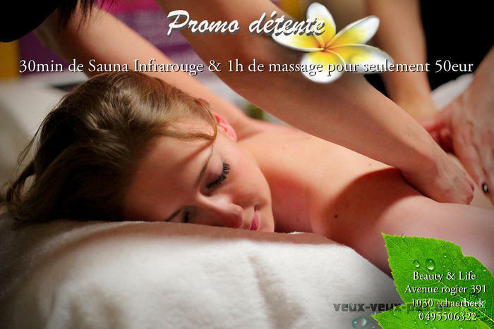 Promo Séance Détente: 0h30 Sauna+1h Massage: 50eur